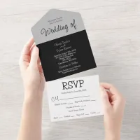 Black, Gray and White Minimalist Modern Wedding All In One Invitation