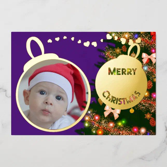 Merry Christmas - baby picture Foil Holiday Card