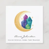 Crescent Moon and Crystals Square Business Card