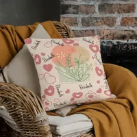 Heart and Name Vintage Pattern Floral Nursery Throw Pillow