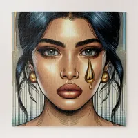 Pretty Sad Woman with Gold Tear Jigsaw Puzzle