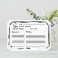 Recipe Card for Bridal Shower Cute Black and White