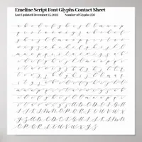 Emeline Script Font Glyphs Contact Sheet Poster
