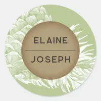 Rustic Watercolor Winter Forest Pine Cone Wedding Classic Round Sticker