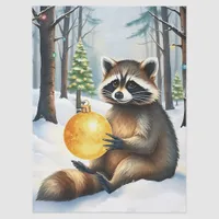 Cute Winter Raccoon with Gold Ornament Christmas Tissue Paper