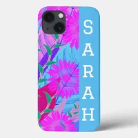 pink sunflowers tropical leaves modern floral art iPhone 13 case