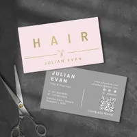 Elegant Blush Pink & Gold Typography Hair Stylist Business Card