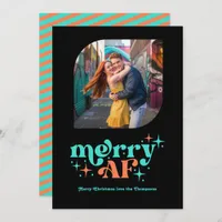Turquoise & Coral Modern Retro Christmas Photo Holiday Card