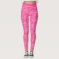 Two Tone Neon Pink Tiger Stripe Pattern Gym Leggings