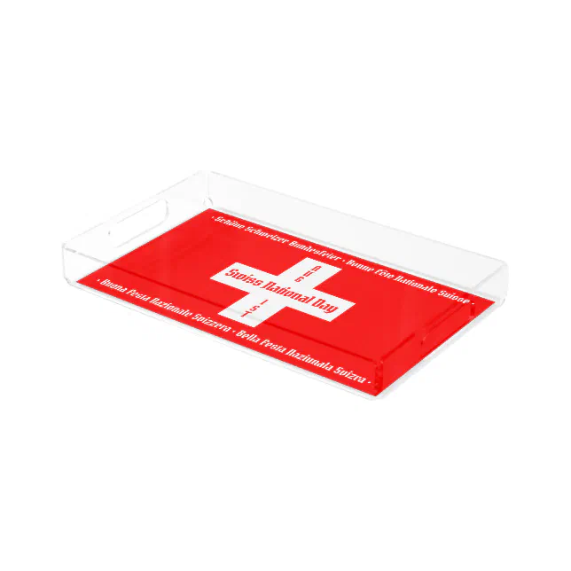 Swiss National Day in Four Languages Swiss Flag Acrylic Tray