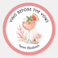 Vino Before the Vows Coastal Bachelorette Classic Round Sticker