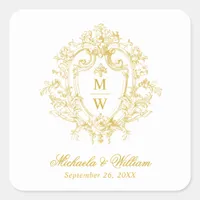Vintage Regency Monogram Crest Wedding Square Sticker