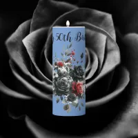 Happy 50th Birthday Red and Black Roses | Pillar Candle