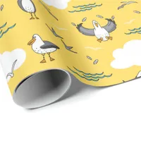 Cute Cartoon Seagull Birds Funny Kids Birthday Wrapping Paper