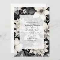 Black and White Floral Wedding Invitation