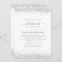 Glam Silver Glitter Christmas Party Invite