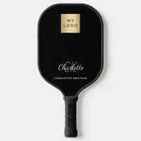 Black white monogram initials name business logo pickleball paddle