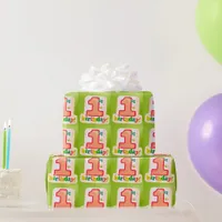 Orange 1st Birthday Tag Green Background Wrapping Paper
