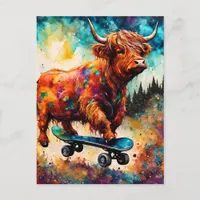 Cute Skateboarding Highland Cow Postcard