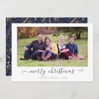 Navy BlueGold Script Merry Christmas Holiday Photo