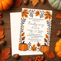 Rustic Pumpkin Autumn Leaves Thanksgiving Dinner Invitation