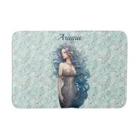 Beautiful Blue-Haired Mermaid  Bath Mat