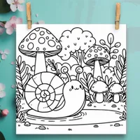 Cute Snail and Mushrooms | Color Me  Poster