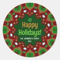 Hola Happy Holidays Geometric Mandala Classic Round Sticker