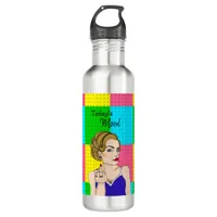 Today's Mood, Retro Lady Flipping the Bird  Stainless Steel Water Bottle