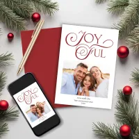 Modern Red Christmas Joyful Christmas Photo Holiday Card