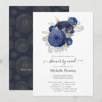Navy Blue, Gold and Silver Floral Shower by Mail Invitation