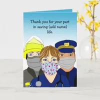 Thank you to paramedic, fireman and police officer card