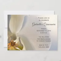 White Orchid Flower Quinceanera Invitation