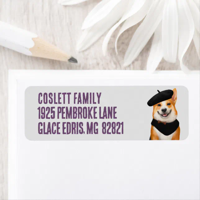 Cute Chic Corgi Dog Wearing Beret & Bandanna Label