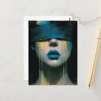 Woman in Blue Blindfold Golden Tears Postcard