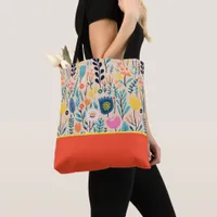 Simple Floral Modern Folk Art, Color Block Tote Bag
