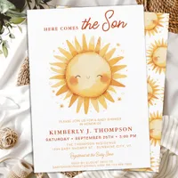 Here Comes The Son Cute Sunshine Boy Baby Shower Invitation