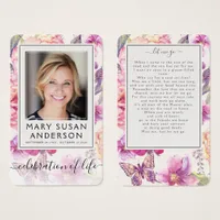 Floral Photo Funeral Memorial Poem Card