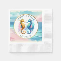 Pink, Blue and Gold Coastal Sand Dollar Beachy Napkins