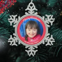 Elegant Pretty Festive Holiday Custom Photo Snowflake Pewter Christmas Ornament