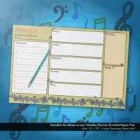 Doodles for Music Lovers Weekly Planner for Kids Paper Pad