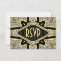 Art Deco Goldy Diamonds Wedding RSVP Cards