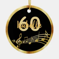 60th birthday black gold music notes name ceramic ornament