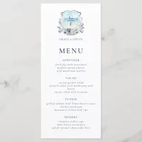 Elegant Beach Monogram Crest Wedding Menu