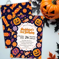 Playful Jack-O'-Lanterns Candy Halloween Birthday Invitation