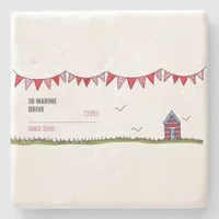 Cute Customized Beach Hut Stone Coaster