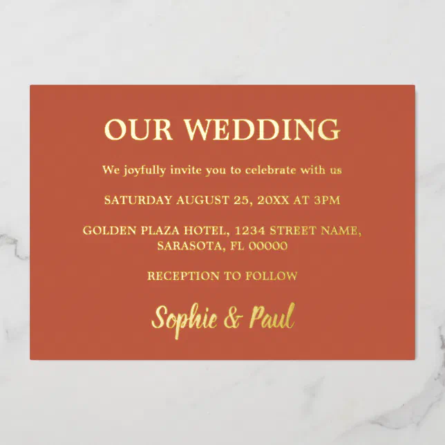 Classic Terracotta Wedding Foil Invitation