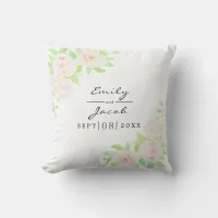 Blush Pink Rose Floral Watercolor Wedding Throw Pillow