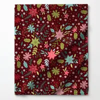 Festive Botanical Christmas Red Floral Pattern Fabric