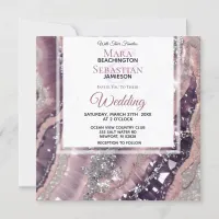 *~*  QR MAUVE RSVP Silver AGATE AR66 Wedding Invitation